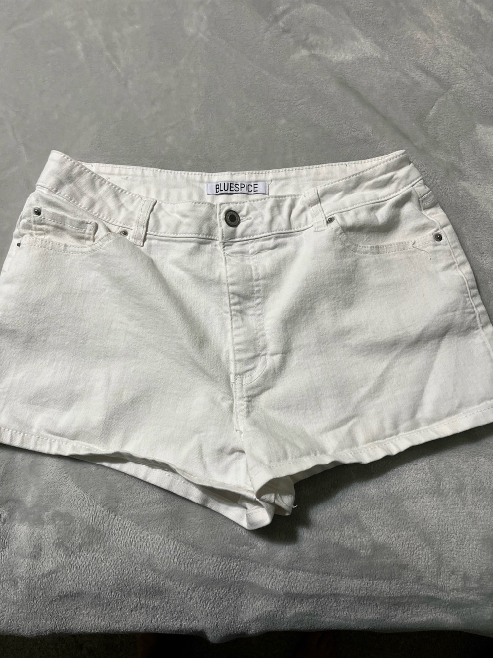 Blue Spice White Denim Booty Shorts Size 13 2” Inseam Mid Rise